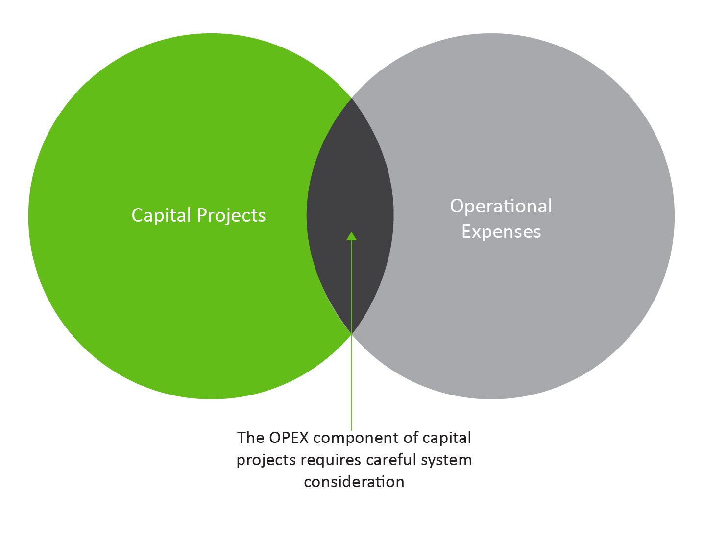 The intersection of the OPEX component of a CAPEX project portfolio that needs careful system consideration to avoid being missed or duplicated.