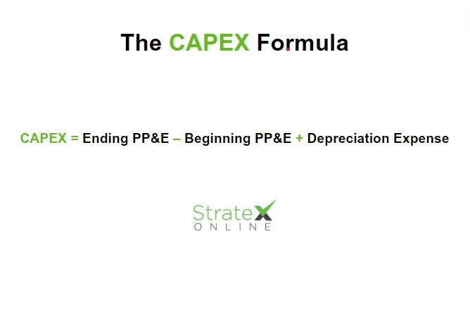 The CapEx Formula and Calculation: CapEx = Ending PP&E – Beginning PP&E + Depreciation Expense.