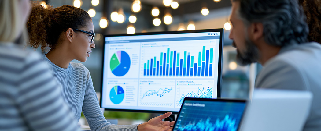 Two colleagues looking at capital planning dashboards - integrated business planning capital projects